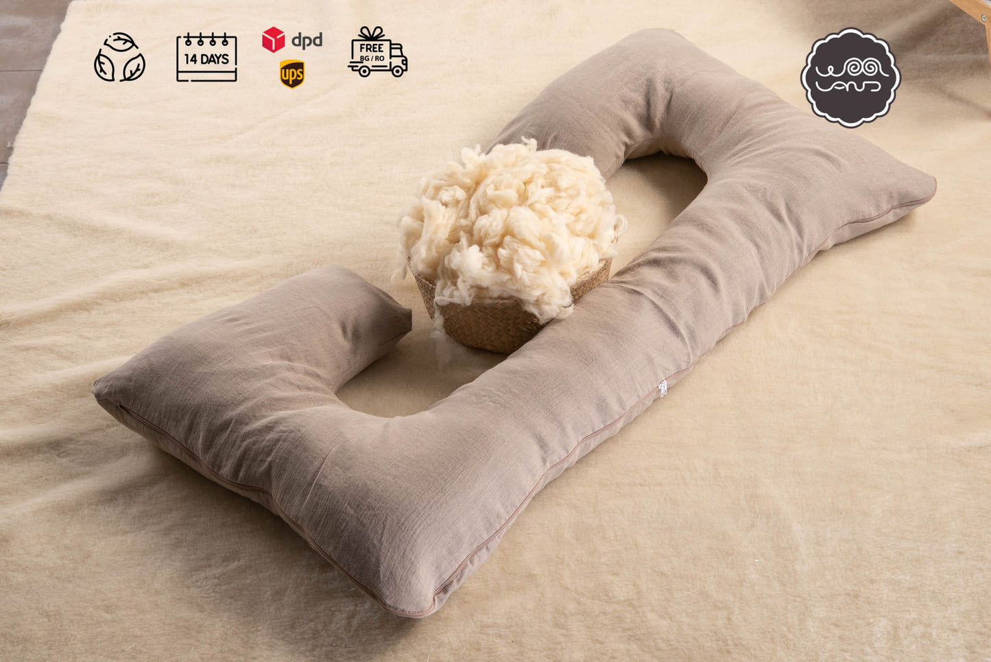 The woolland Organic Linnen Pregnancy Pillow, C Shaped