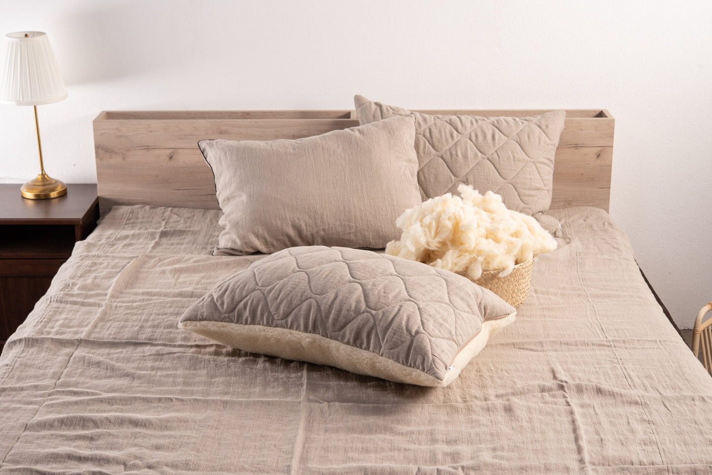 Two sided natural linen and wool pillow