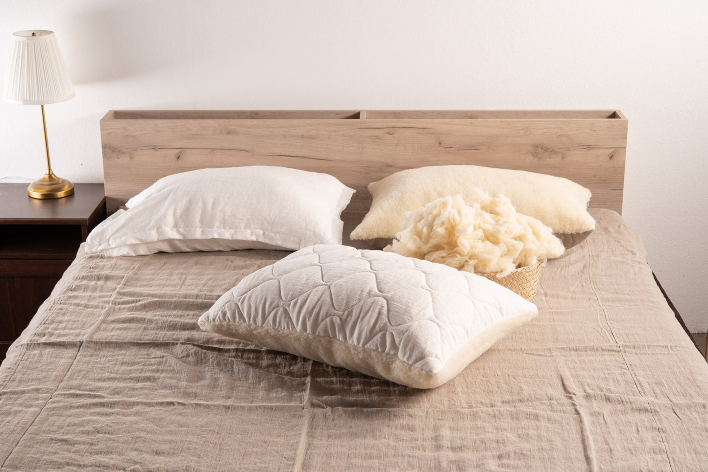 Two sided natural linen and wool pillow